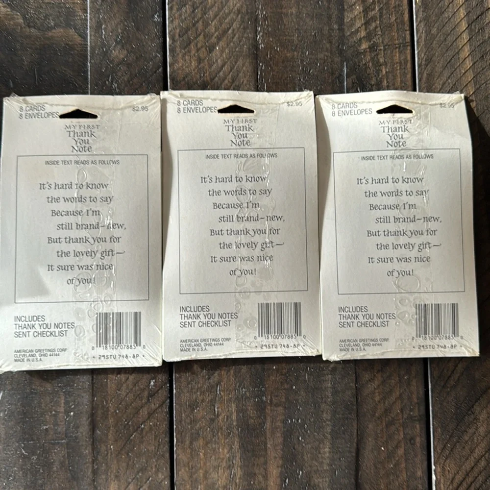 3 packages of vintage American Greetings baby thank you cards.